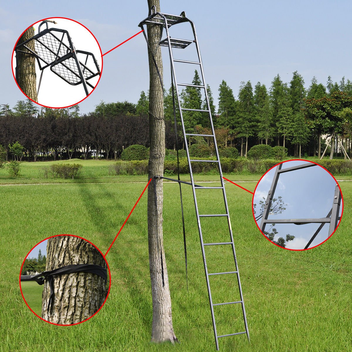 15' Deluxe Hunting Ladder Stand Tree Stand Safety Harness Archery Deer