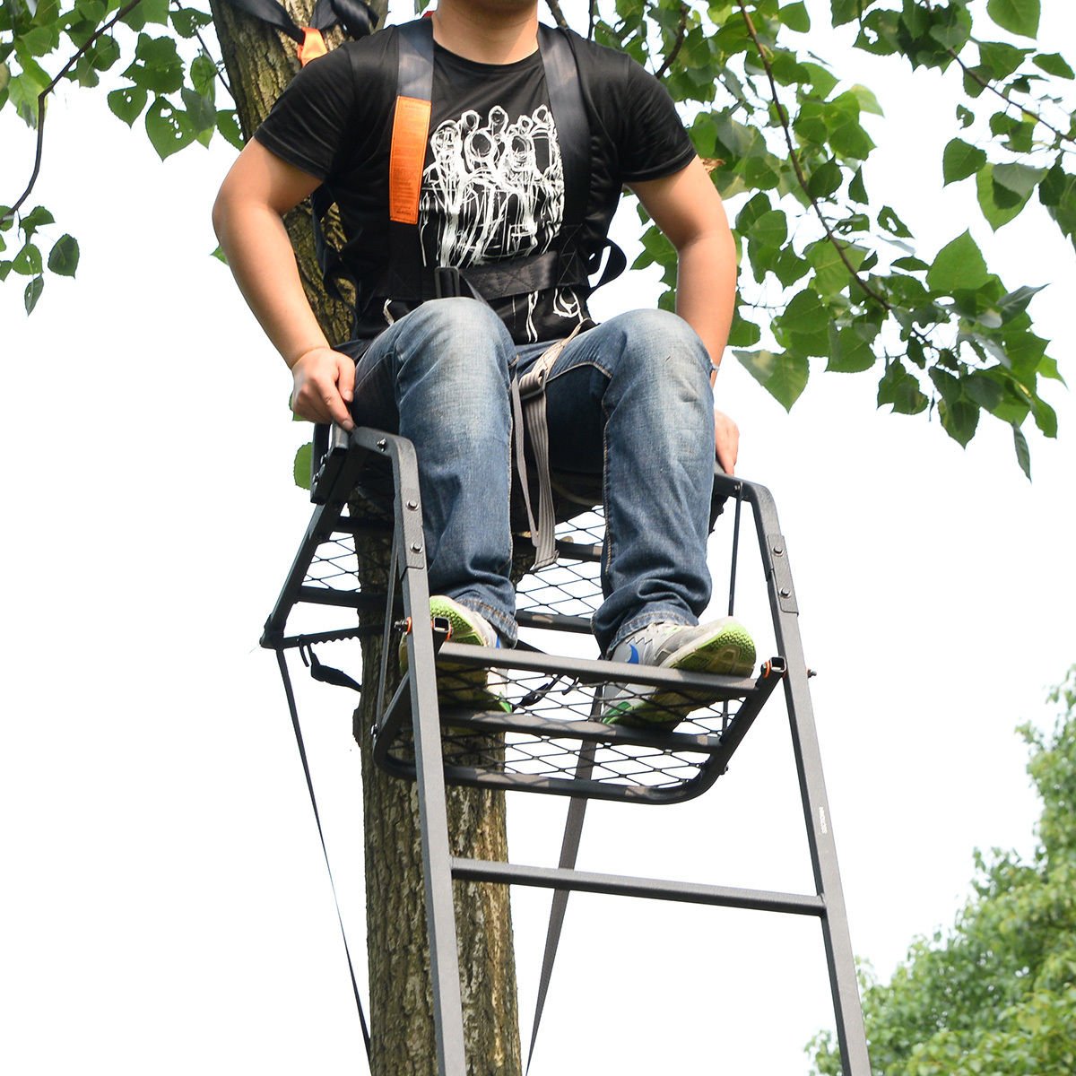 15' Deluxe Hunting Ladder Stand Tree Stand Safety Harness Archery Deer
