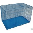 Blue 36"" 3 Doors Folding Suitcase Dog Crate Cat Cage Kennel w/DIVIDER Metal Pan