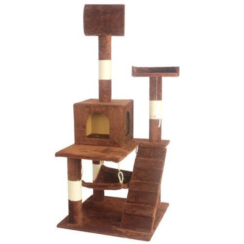 Brown 55"" Cat Tree Tower Condo Scratcher Furniture Kitten House Hammock 90