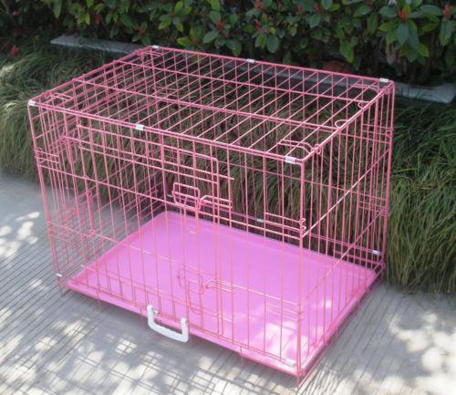 New Pink 48"" 2 Door Pet Cage Folding Dog Cat Crate Cage Kennel w/ABS Tray