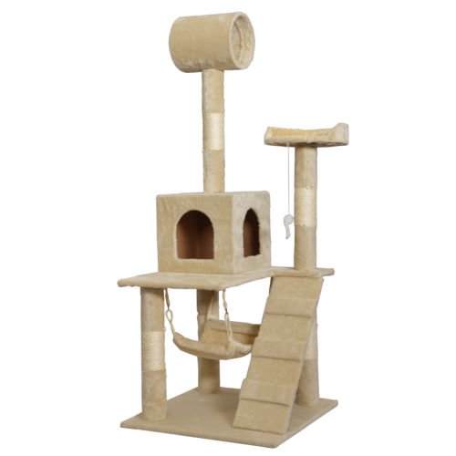 Beige 55"" Cat Tree Tower Condo Scratcher Furniture Kitten House Hammock 90
