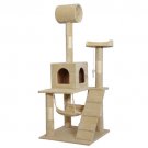 Beige 55"" Cat Tree Tower Condo Scratcher Furniture Kitten House Hammock 90