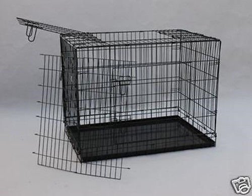 36 Black3 Door Folding Suitcase Dog Crate Pet Cage Cat Kennel Metal Pan