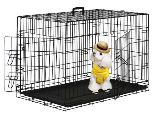 24"" Black Pet Folding Dog Cat Crate Cage Kennel w/ABS Tray 5