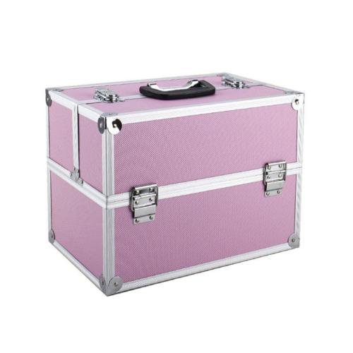 Pink Makeup Case Aluminum Train Case Jewelry Box Cosmetic Organizer 1410