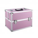 Pink Makeup Case Aluminum Train Case Jewelry Box Cosmetic Organizer 1410