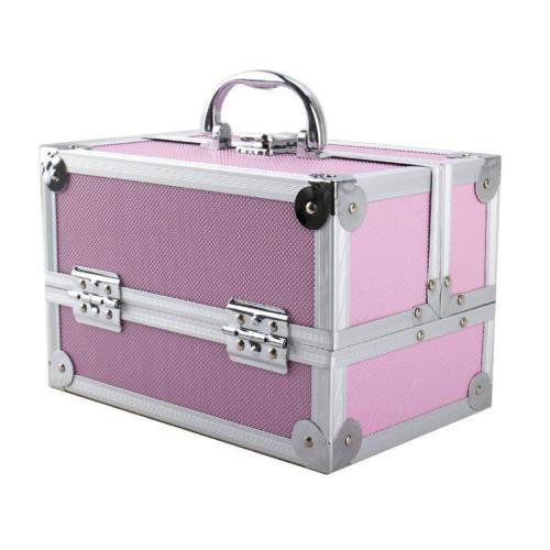 Pink 9x6x6 Aluminum Makeup Train Case Jewelry Box Cosmetic Organizer 966