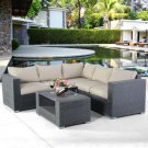 4 PCS 6 Seat Patio Garden Rattan Wicker Sofa Set Furniture Cushioned