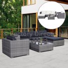 6PC Furniture Set Steel Patio Sofa PE Gray Rattan Couch 2 Set Cushion Covers