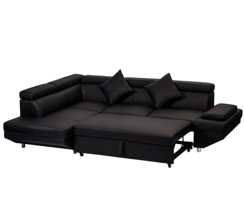 Contemporary Sectional Modern Sofa Bed - Black with Functional Armrest / Back L
