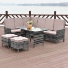 5PCS Patio Wicker Rattan Furniture Set Sofa Ottoman Garden Deck W/Brown Cushion