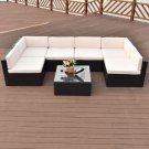 7 PCS Patio Rattan Wicker Furniture Set Sectional Seat Cushioned Garden Black