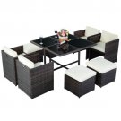 9PC Outdoor Patio Garden Rattan Wicker Sofa Set Furniture Cushioned With Ottoman
