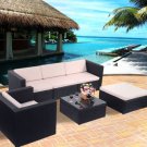 6 PCS Outdoor Patio Rattan Wicker Sectional Furniture Set Table Sofa Cushioned