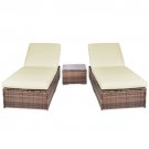 3 Piece Wicker Rattan Chaise Lounge Chair Set Patio Steel Furniture Brown Wicker