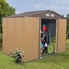 9' X 6' Outdoor Garden Storage Shed Tool House Sliding Door Steel Khaki New