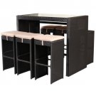 7 PCS Rattan Wicker Bar Table Stools Furniture Set Garden Backyard Patio Cushion