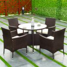 5PCS Patio PE Wicker Furniture Dining Set Cushioned Backyard Outdoor Garden Sofa
