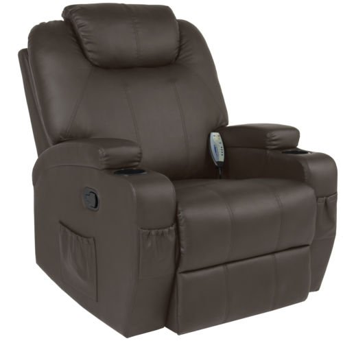 Executive Swivel Massage Recliner w/ 5 Heat Modes, 2 Cup Holders, 92lbs (Brown)