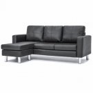 Leather L-Shape Sectional Sofa Couch w/ Reversible Chaise Ottoman (Black)