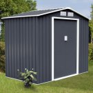 7' X 4' Outdoor Garden Storage Shed Tool House Sliding Door Steel Dark Gray