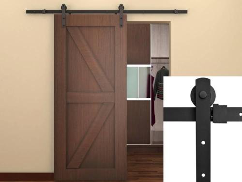 New 6.6 FT Black Modern Antique Style Sliding Barn Wood Door Hardware Closet D79