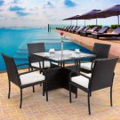 5PCS Patio Rattan Wicker Furni Set Chairs Square Table W/Seat Cushion Garden New