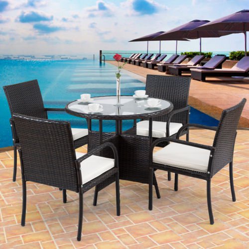 5PCS Rattan Wicker Garden Patio Furni Set Chairs Round Table Outdoor New