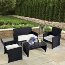 4 PC Rattan Patio Furniture Set Garden Lawn Sofa Black Wicker Cushioned Seat New