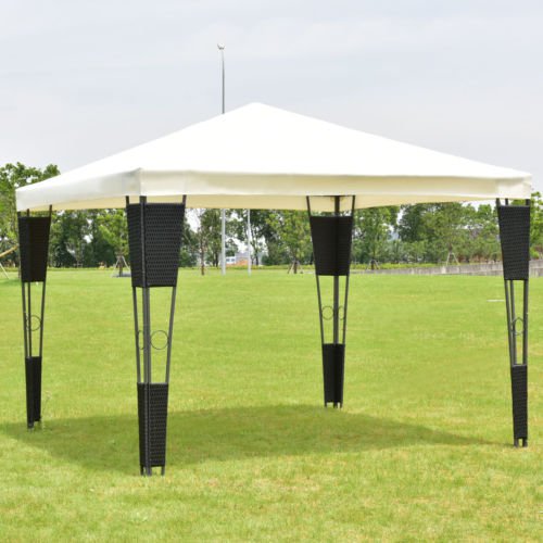 Outdoor 10'x10' Rattan Wicker Gazebo Canopy Tent Shelter Awning W/Beige Cover
