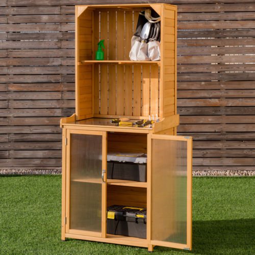 Potting Bench Cabinet Storage Wooden Garden Shed Tools Organizer Work Station
