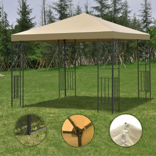 Outdoor 10'x10' Square Gazebo Canopy Tent Steel Frame Shelter Awning Brown