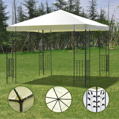 Outdoor 10'x10' Square Gazebo Canopy Tent Steel Frame Shelter Awning Beige NEW