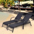 Set of 2 Patio Lounge Chairs Sling Chaise Lounges Recliner Adjustable Back New