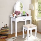 Vanity Table Jewelry Makeup Desk Bench Dresser w/ Stool Drawer White New