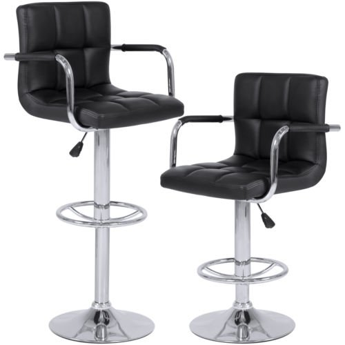 Set of 2 Swivel Hydraulic Height Adjustable Leather Pub Bar Stools Chair - Black