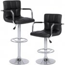 Set of 2 Swivel Hydraulic Height Adjustable Leather Pub Bar Stools Chair - Black