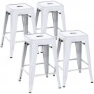 Indoor Outdoor Stackable Backless Set Of 4 Metal 24"" Counter Bar Stools- White