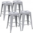 Indoor Outdoor Stackable Backless Set Of 4 Metal 24"" Counter Bar Stools- Silver