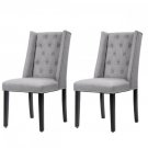 Set of 2 Grey Elegant Dining Side Chairs Button Tufted Fabric w/ Nailhead 8FH