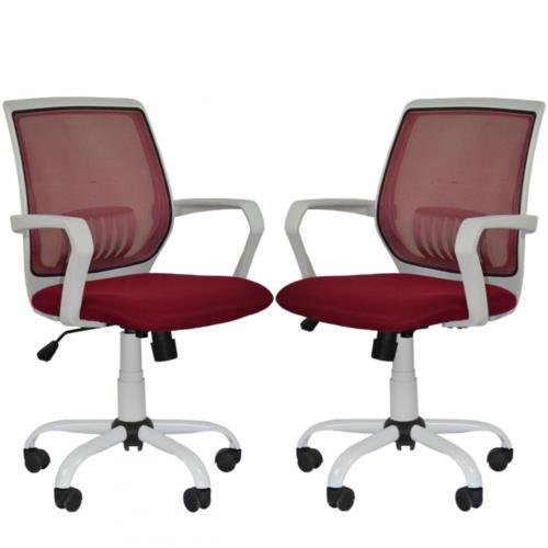 2(PCS)Mesh Computer Office Desk Task Mid Back Task Chair Metal Base H27 Burgundy
