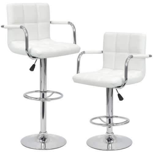 Set of 2 Swivel Hydraulic Height Adjustable Leather Pub Bar Stools Chair- White