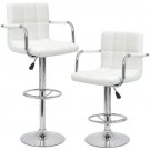 Set of 2 Swivel Hydraulic Height Adjustable Leather Pub Bar Stools Chair- White