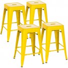 Indoor Outdoor Stackable Backless Set Of 4 Metal 24"" Counter Bar Stools- Yellow