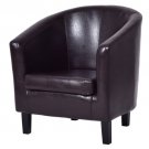 Brown Arm Chair PU Leather Single Sofa Tub Barrel Club Seat Furniture w/ Cushion