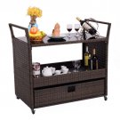 Rolling Portable Rattan Wicker Kitchen Trolley Cart Dining Restaurant W/Shelves