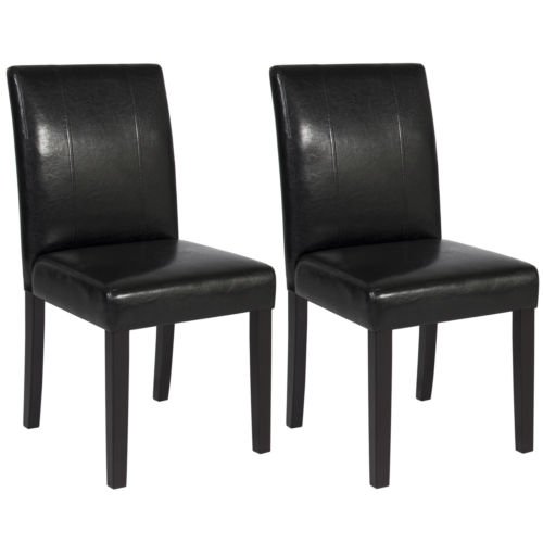 BCP Set of (2) Black Leather Dining Chairs Elegant Design Contemporary Furniture
