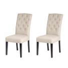 Set of 2 Beige Fabric Contemporary Elegant Design Dining Chairs Home Room B85