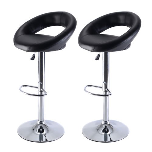 Set of 2 PU Leather Adjustable Swivel Bar Stool Hydraulic Chair Barstools Black